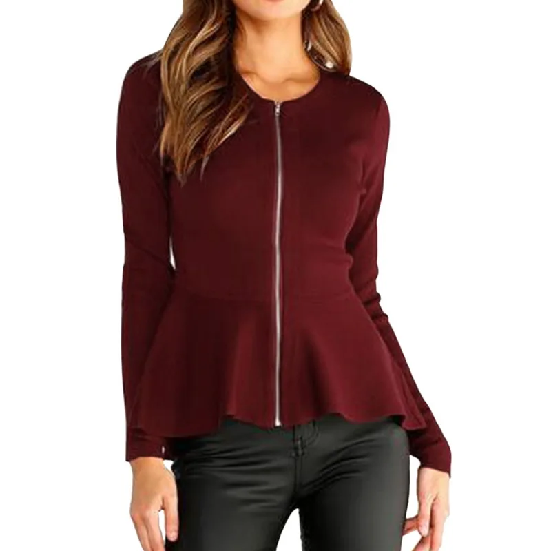 LASPERAL Solid Women's Jackets Round Neck Long Sleeve