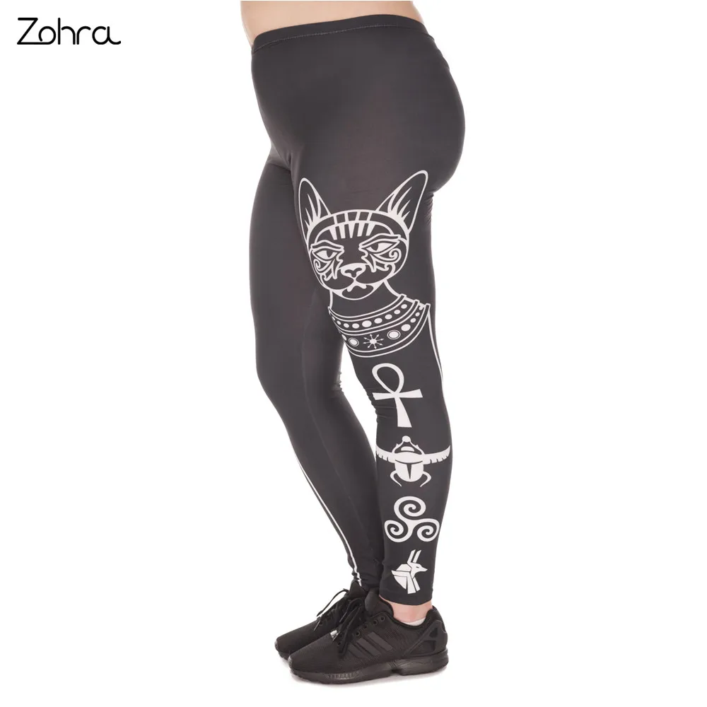 Zohra Hot S Large Size Leggings Egyptian Cat Printed High Waist Leggins