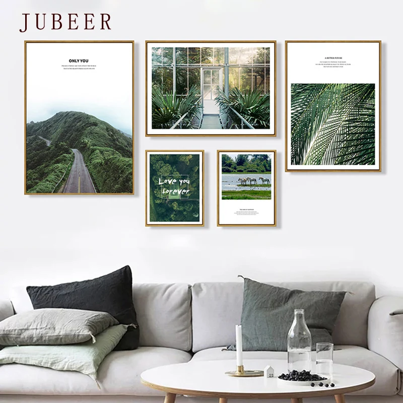 

Scandinavian Style Green Landscape Decorative Painting Living Room Wall Art Poster Canvas Print Modern Minimalist Painting