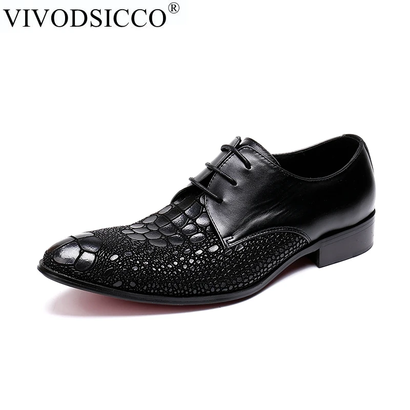 Robe Hommes Talon Crocodile Black Motif Vivodsicco vin patent Respirant Noir Formelle Plat Brillent De Nouvelle Chaussures Mariage Rouge Bas Wedge Mode Décontracté Grain Leather rzgxnEzp