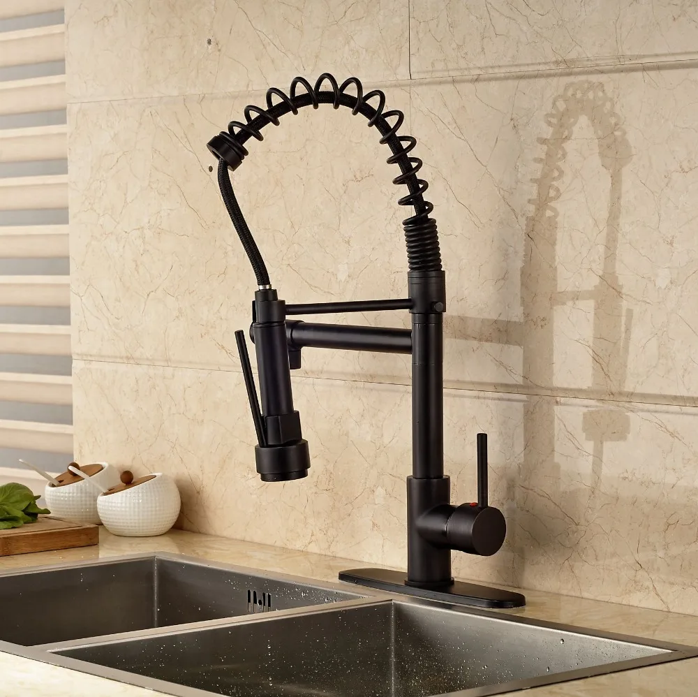 

Newly Oil Rubbed Bronze Kitchen Faucet Deck Mounted One Hole Pull Down Spout With 8" Cover Plate