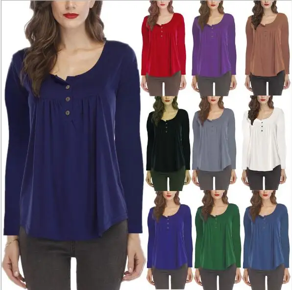 TP-132  23 Explosive pleated button loose long-sleeved T-shirt top