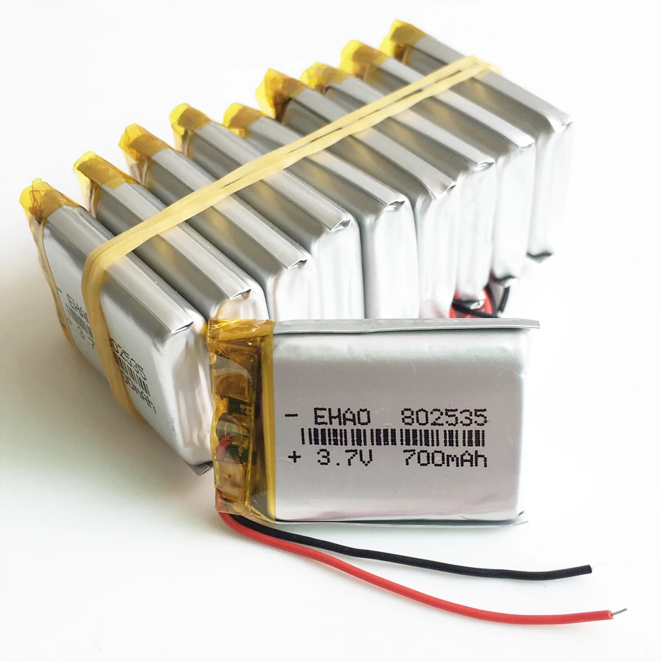 10 pcs 3.7V 700mAh 802535 Lithium Polymer LiPo Rechargeable Battery For
