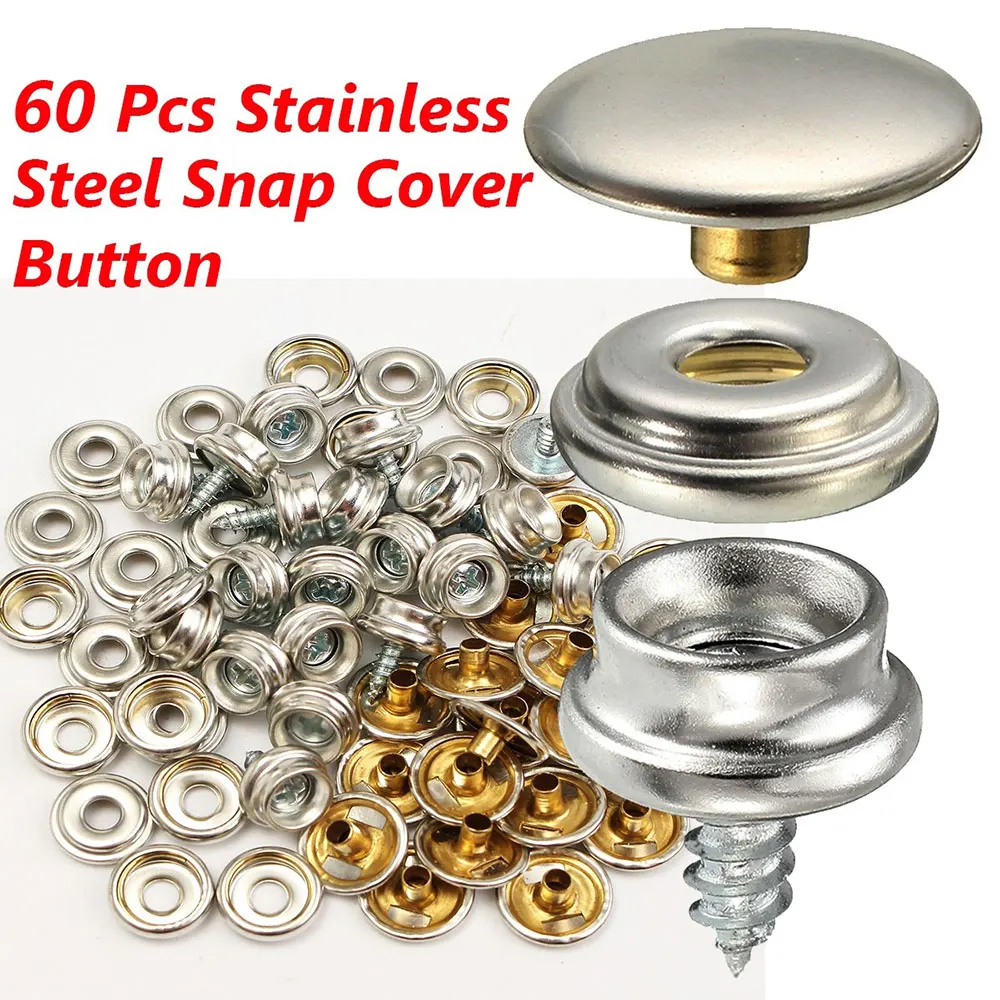 

60pcs Stainless Steel Snap Fastener Screw Kits Push Button Fastener Craft Bolts Multi-Purpose Cover Garden Stainless Steel