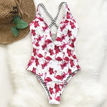 CUPSHE/слитный женский купальник с принтом фламинго, с глубоким v-образным вырезом на спине, комбинезон с вырезом, монокини,, сексуальный купальник для девушек