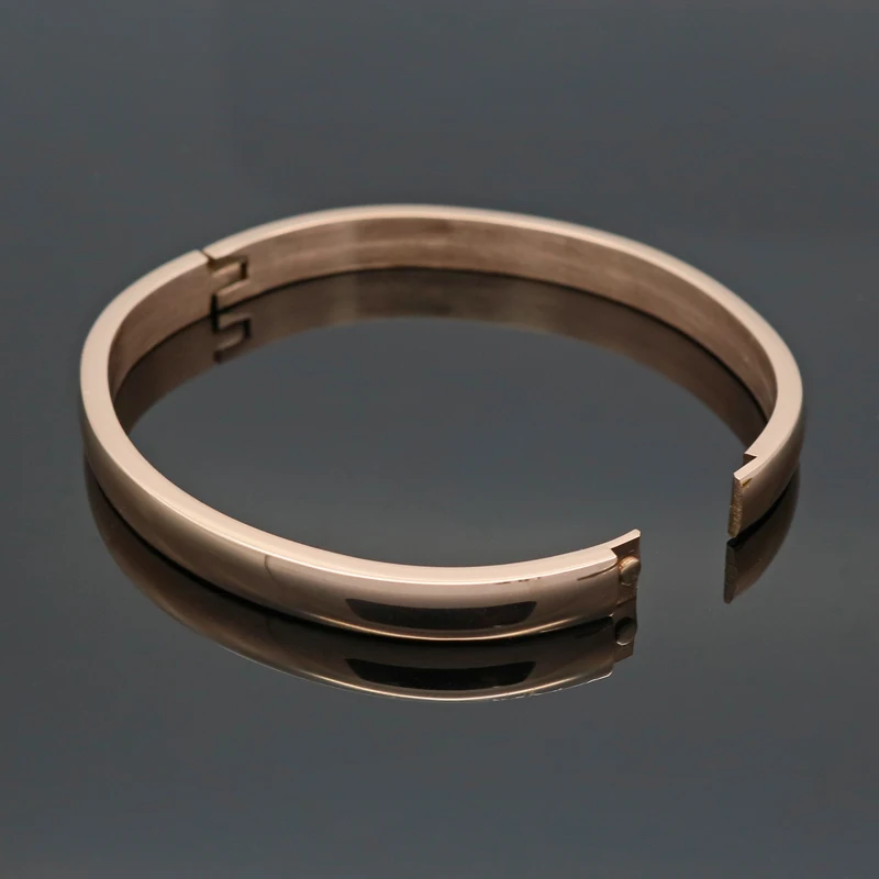 Simple Smooth Couple Jewelry Rose Gold Color Lover Bangle Plain Stainless Steel Bracelets & Bangles For Men Women Present 4