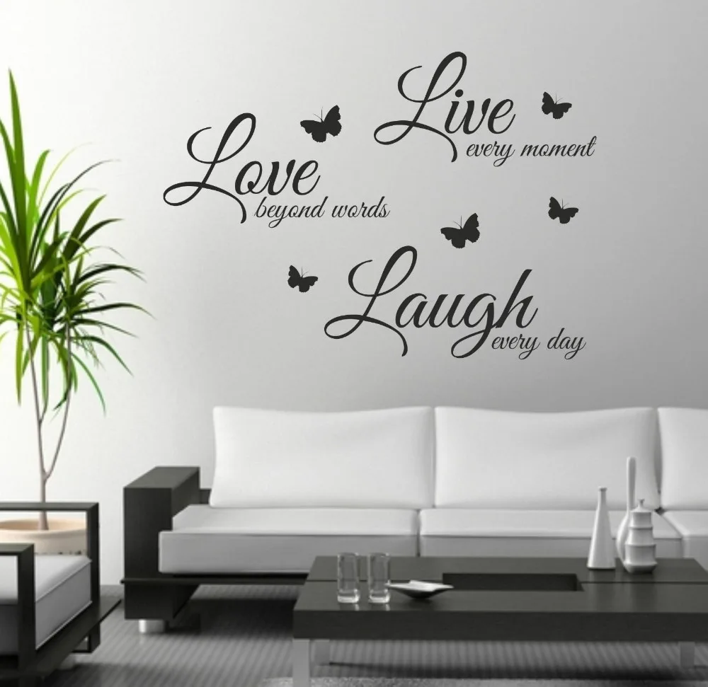 FoodyMine Live Laugh Love wall art sticker quote wall decor wall decal words butterflies in Wall Stickers from Home & Garden on Aliexpress