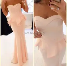 2016 Backless Peach Rüschen Maxi Lange Satin Abendkleid Meerjungfrau Kleider Party Abendkleider Schatz Elegant Vestido De Fiesta