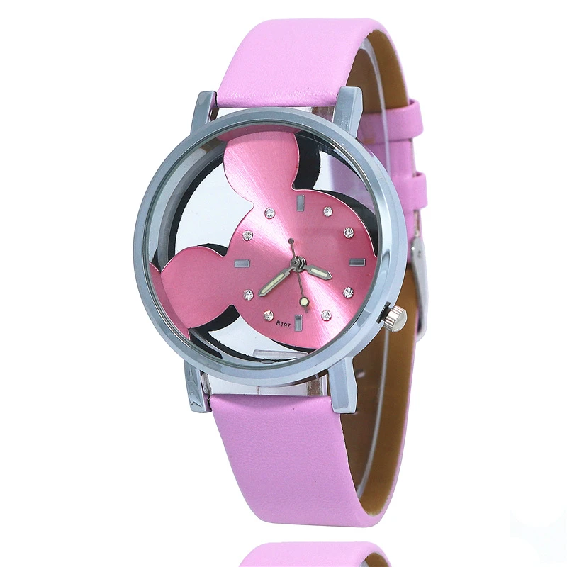 Продукт Запуск Микки детские часы прозрачные полые милые Минни циферблат детские часы для девочек мальчиков часы кварцевые детские часы - Цвет: pink - pink