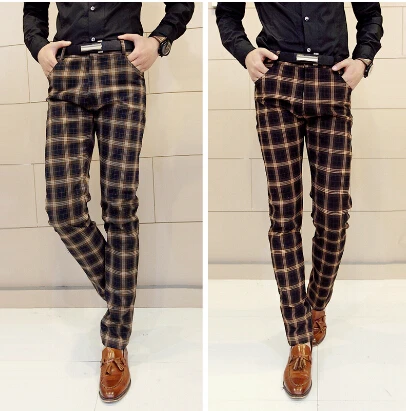 mens slim fit checkered trousers