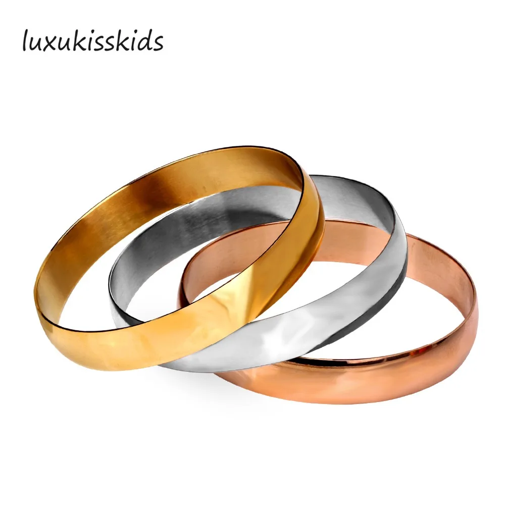 

LUXUKISSKIDS Stainless Steel Queen Bracelets Bangles Big Szie Vacuum Plating Gold /Rose Gold,3pcs/set