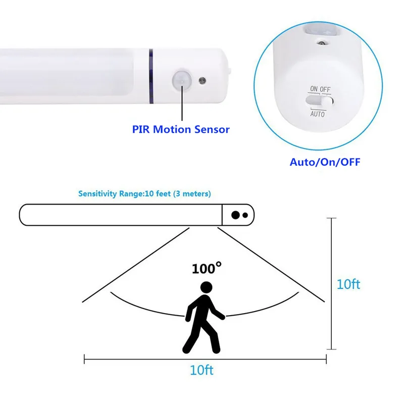 Беспроводной Аккумулятор мощность 5 светодиодный датчик движения PIR ночной Светильник для шкафа Шкаф гардероб гараж лестницы датчик светильник Авто/ВКЛ/ВЫКЛ