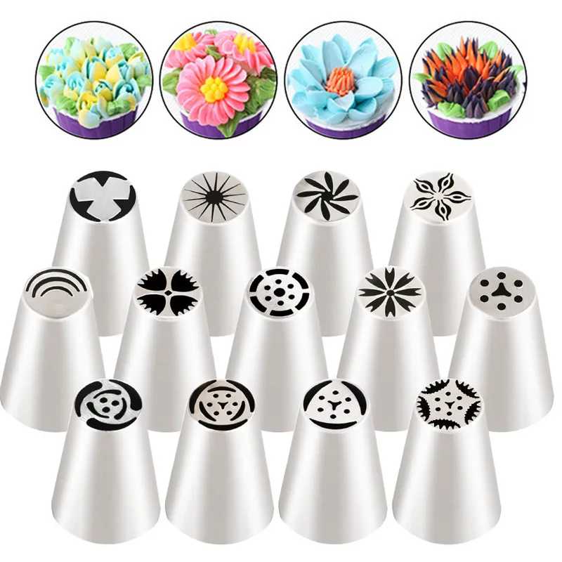 

13pcs/Set Rose Russian Stainless Steel Tulip Icing Piping Nozzles For Cream Cake Cupcake Pastry Confectionery Tips Small Size