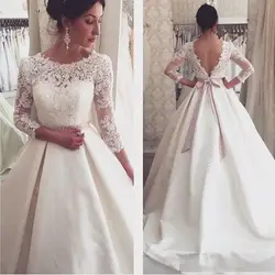 Vestido de noiva/белое кружевное свадебное платье с круглым вырезом и прозрачным рукавом длиной до пола; большие размеры; свадебное платье;