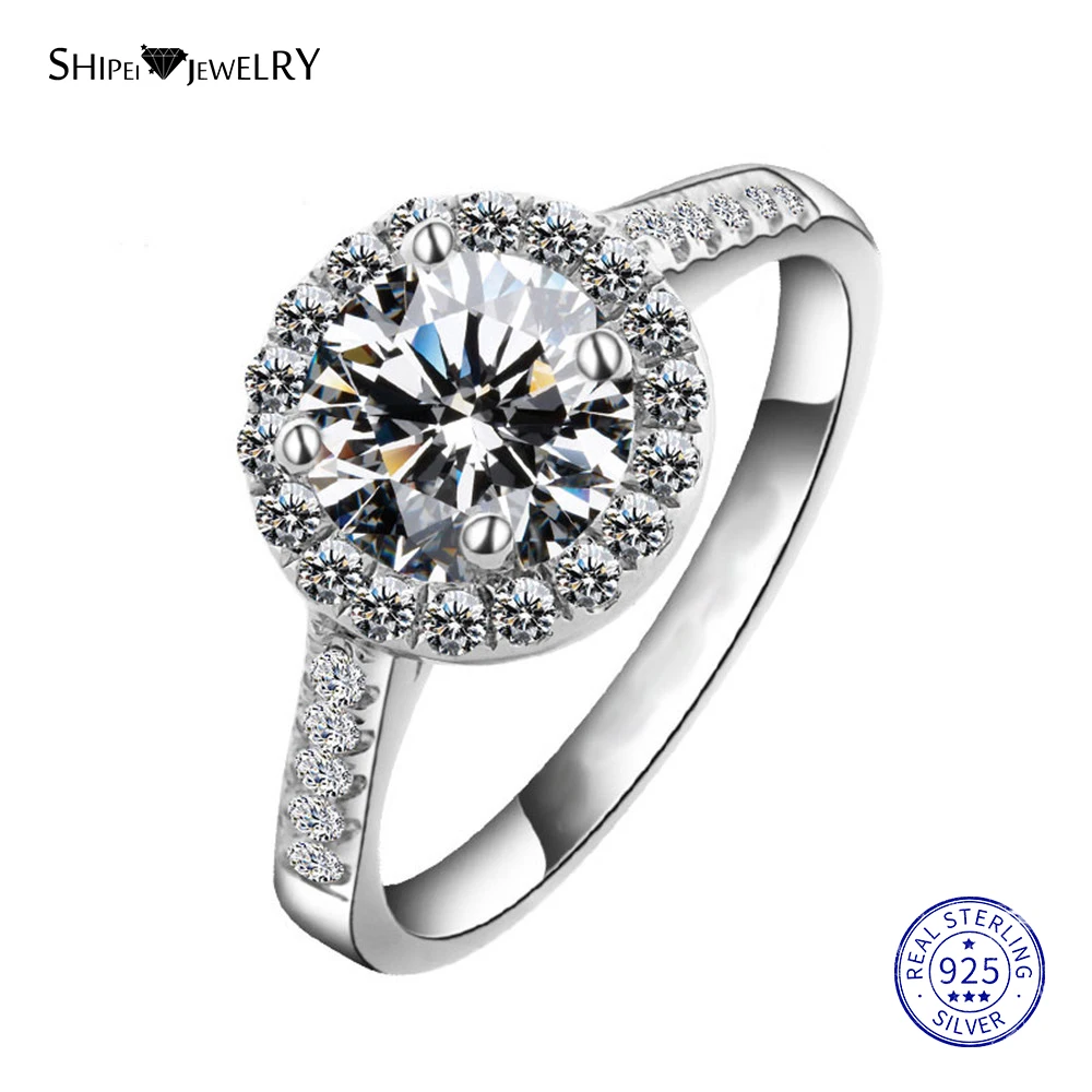 

Shipei Genuine 8mm Moissanite Ring for Women Real 100% 925 Sterling Silver Engagement Promise Ring Fine Jewelry Anniversary Gift