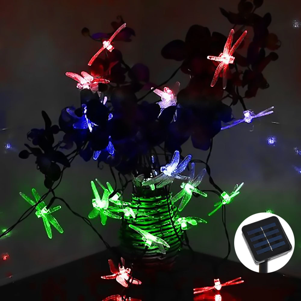 

4.8M 30 Led RGB Dragonfly Solar Light Solar Led Christmas Lights For Home And Garden Waterproof Led Sensor Outdoor Light