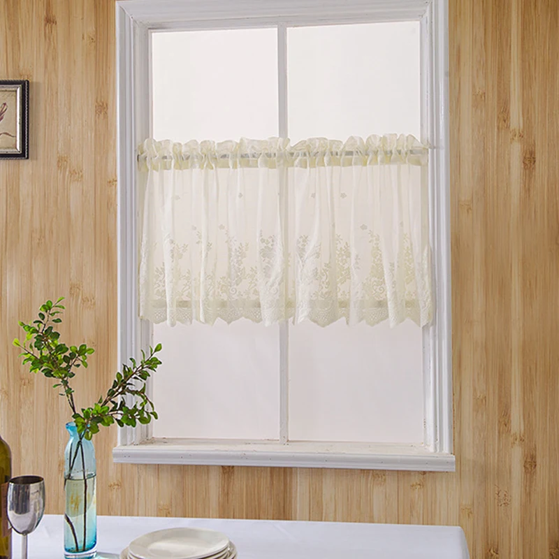 Кухонная штора кофейного цвета для дома/гостиной с кружевным декором, жаккардовое переплетение, готовая штора, s полиэфирная кружевная Короткая штора s