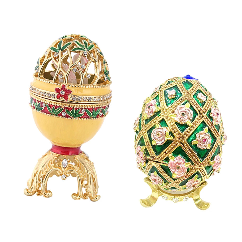 

2 Pieces Easter Egg Enamel Jewelry Box Organizer Engagement Wedding Favors