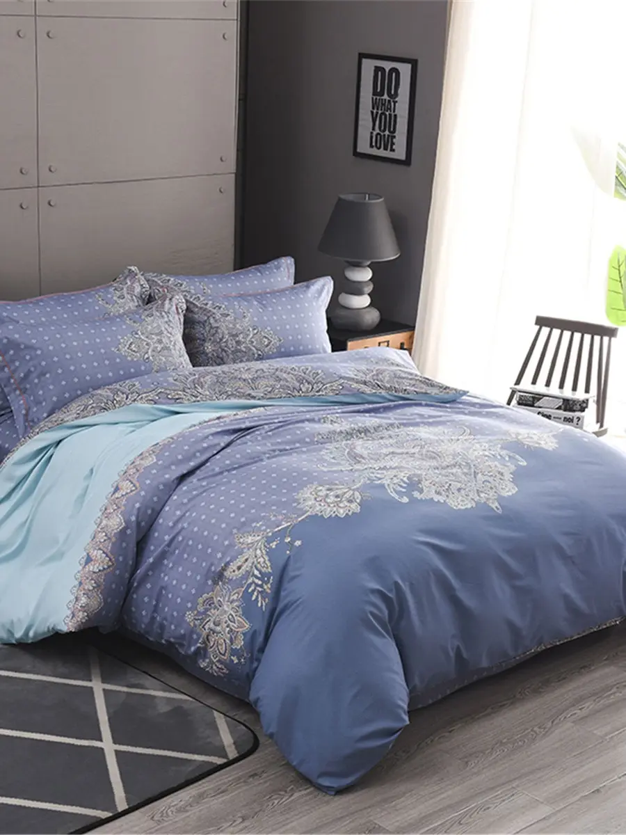 

4 Pcs Duvet Cover Set Simple Floral Printing Stylish Soft Comfy Bedlinens Set
