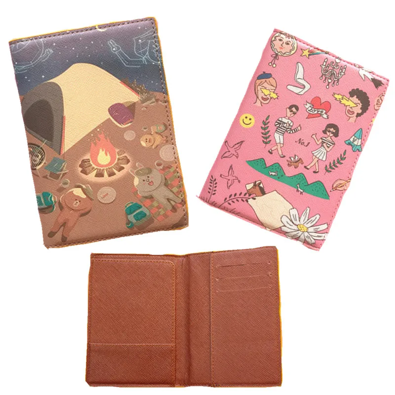 

Overseas travel cartoon cute passport protection set waterproof passport package card folder bag girls leather card holder cover