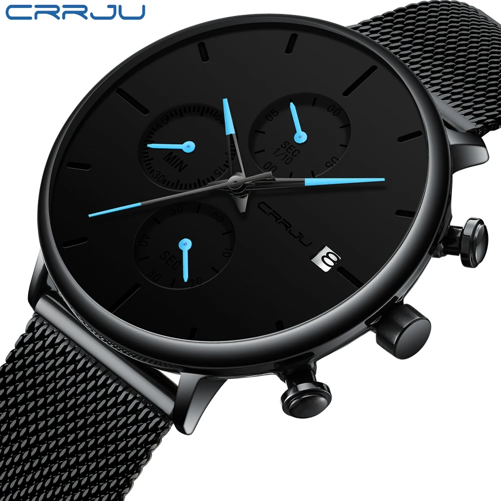 CRRJU модные часы для мужчин водостойкий Тонкий Сетчатый ремешок минималистский наручные часы для мужчин кварцевые спортивные часы Relogio Masculino