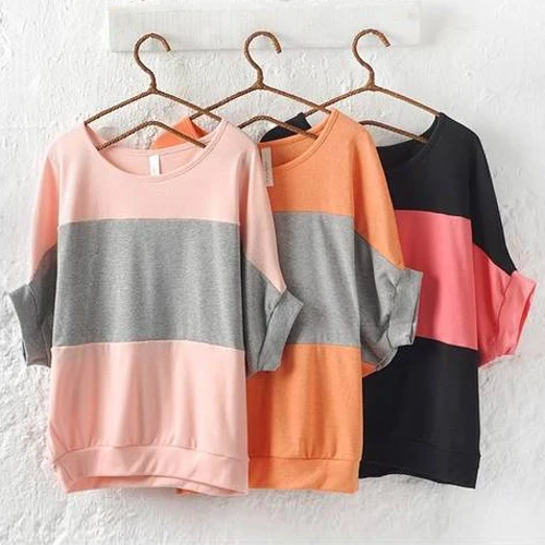Hot Women s Bat Short Sleeve Loose Black Orange Pink font b Blouse b font Tank