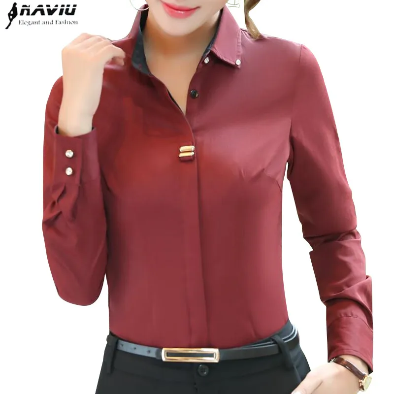 

OL Elegant women shirt work wear New Autumn high quality long-sleeve slim 100% cotton blouse office ladies plus size formal tops