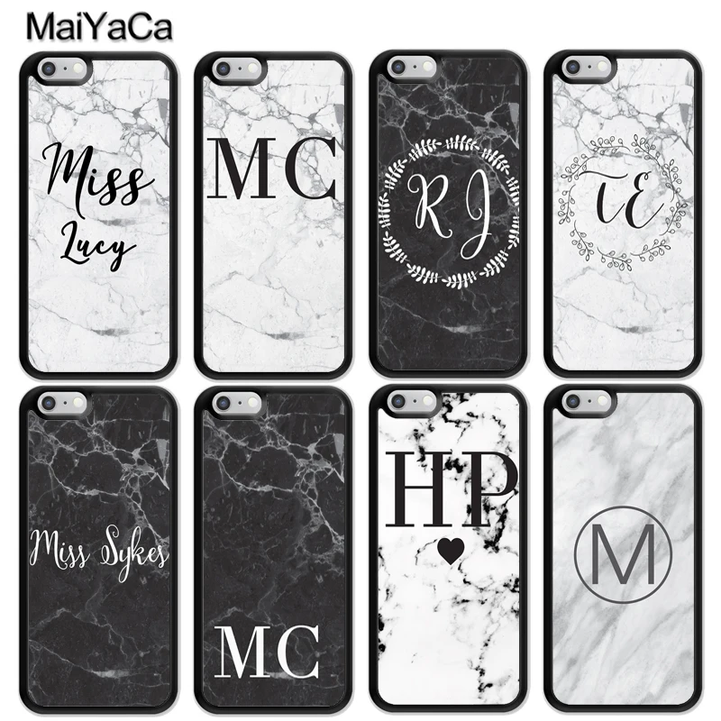 

MaiYaCa PERSONALISED MONOGRAM MARBLE INITIALS Soft Rubber Skin Phone Cases Bags For iPhone 6S 7 8 Plus X XR XS MAX SE Back Cover