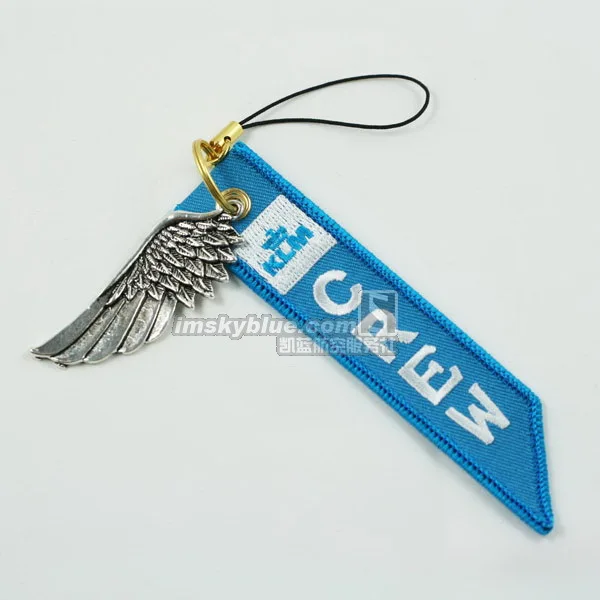 KLM Netherlands Airline Luggage bag Tag with Metal Wing Blue Gift for Aviation Lover Flight Crew