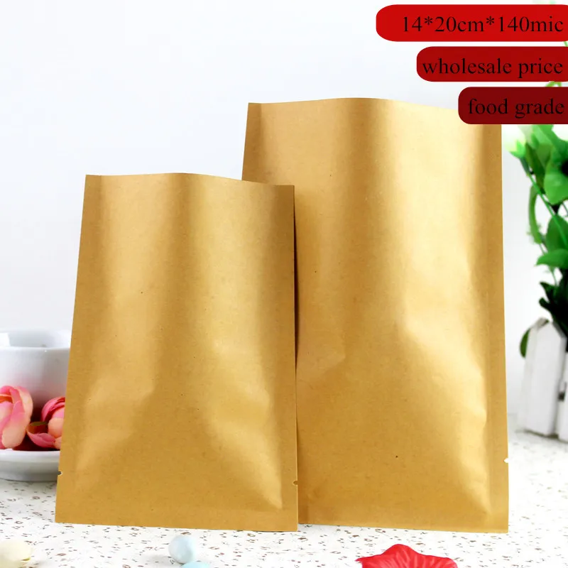 14x20cm Vacuum Sealer Brown Kraft Paper Bag for Food Retail Packaging
