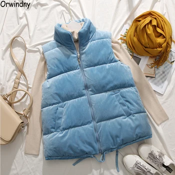 

Orwindny 2019 Autumn And Winter Vest Women Sleeveless Jacket Coat Outerwear Stand Collar Thick Warm Short Velvet Waistcoat Lady