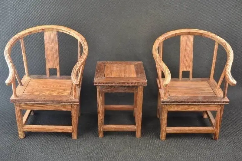 

Old Decorated Handwork Wood Carving A Set of Chair & Table Furniture Statue 14