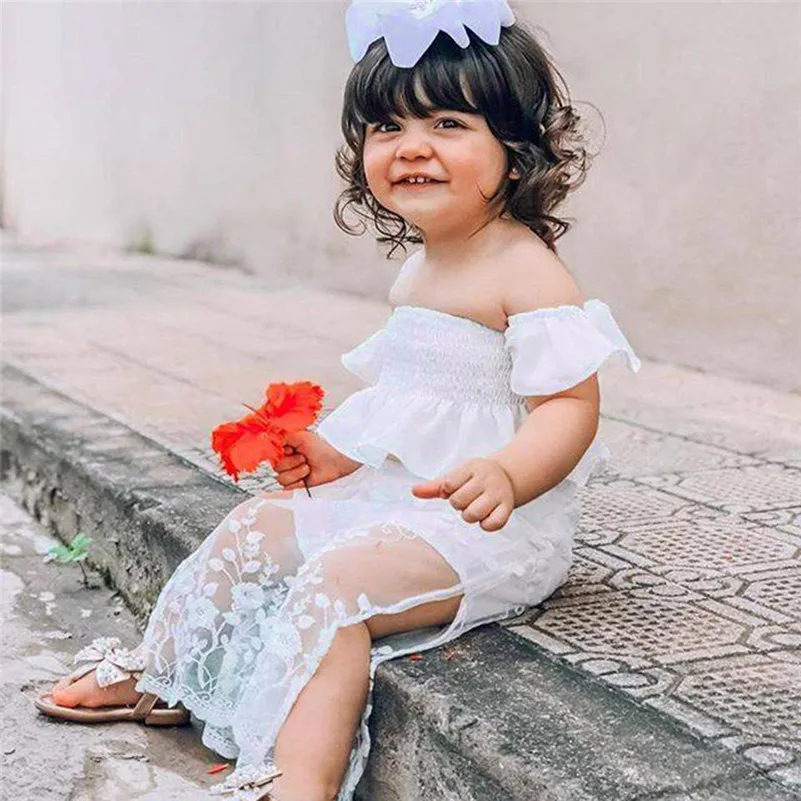 

2019 new Toddler Baby Girls Off Shoulder Solid Crop Tops+Lace Skirt Pantskirt Outfits Set toddler girl summer clothes E1