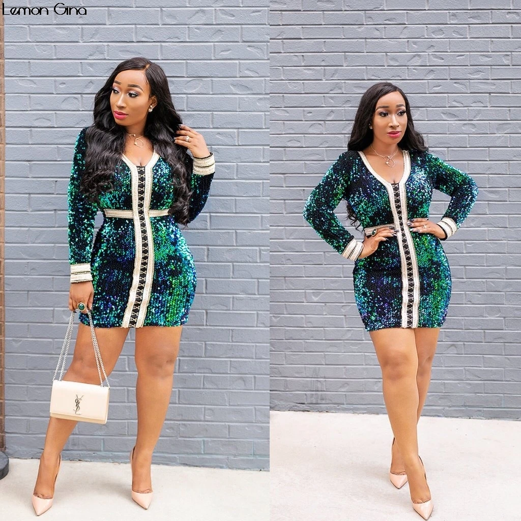 

2018 new winter long sleeve sequined v-neck stripes bodycon bandage mini midi dress night party casual dresses vestidos LD669
