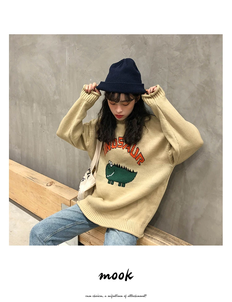 Harajuku зимний модный винтажный Женский пуловер с круглым вырезом и забавным буквенным принтом, Свободный вязаный женский свитер большого размера с длинным рукавом