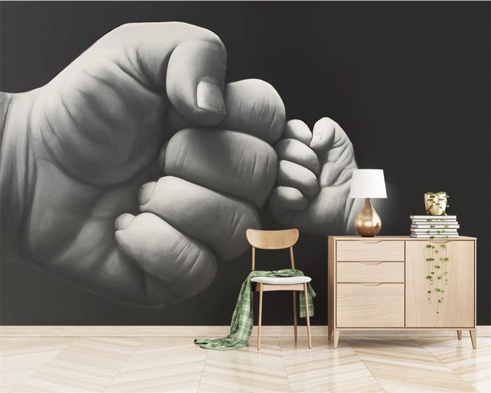 Beibehang Custom wallpaper hand drawn black and white fist 3d tv backdrop Wall Living room bedroom background mural 3d wallpaper