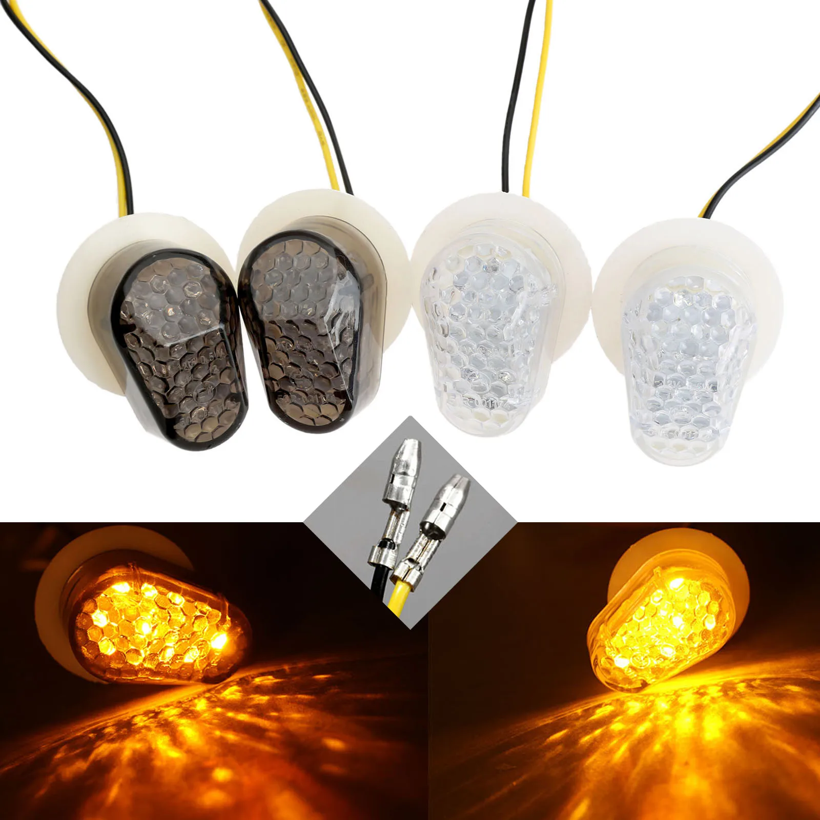 

2Pcs 12V Motorcycle Turn Signal Light Clear Smoke Fit For Yamaha Honda Motorcycles with 10mm mounting bolt