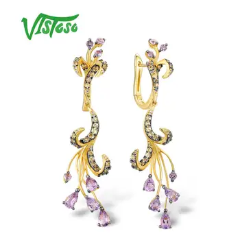 شراءVISTOSO أقراط الذهب للنساء نقية 14K 585 الذهب الأصفر تألق الماس الجمشت الأصفر الياقوت فريد الزفاف غرامة مجوهرات