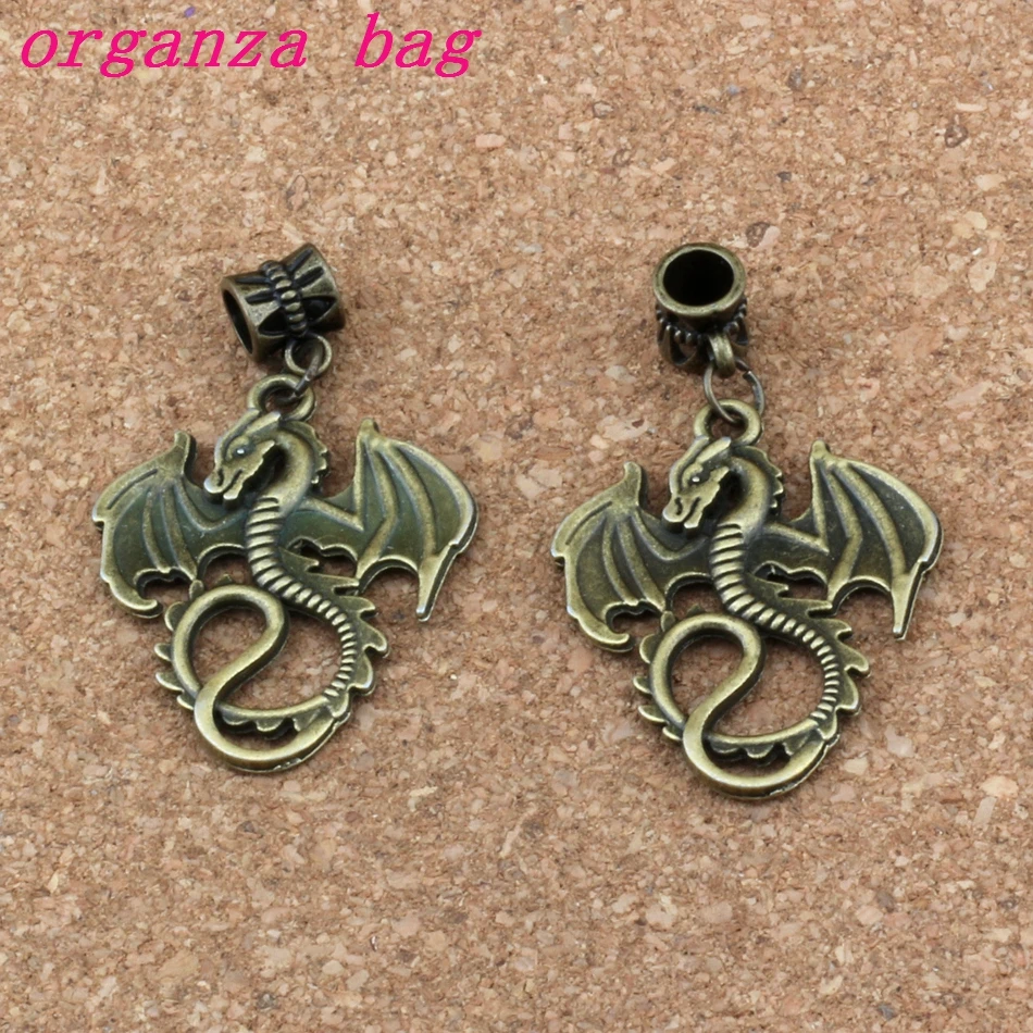 

50pcs/lot Dangle Antique Bronze Dragon Charm Big Hole Beads Fit European Charm Bracelet Jewelry 27.5x46mm A-301a