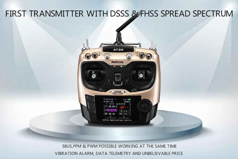 

Radiolink AT9S 2.4G 9CH Remote Control with R9DS Receiver / Radio Transmitter w/ DSSS & FHSS Spread Spectrum for RC Model
