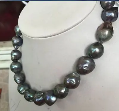 

HOT## Wholesale FREE SHIPPING >>> 12-15mm natural south seas kasumi black pearl necklace 18inch