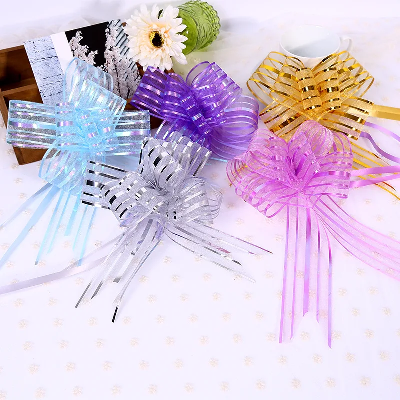 

100pcs 17colors Organza Flower bouquet Pull Bows Valentine's Day Ribbon Wedding Car Decoration Gift Packing Wrap Material bow