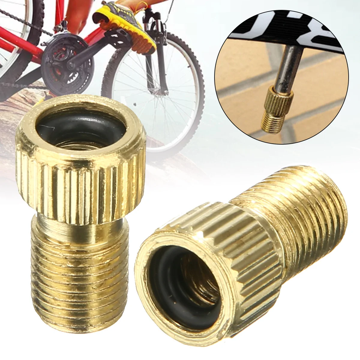 2Pcs Bicycle Valve Adapter Mountain Road Bike Alloy Gold Cycling Presta Valve Adapter Cycle Pump Tube New