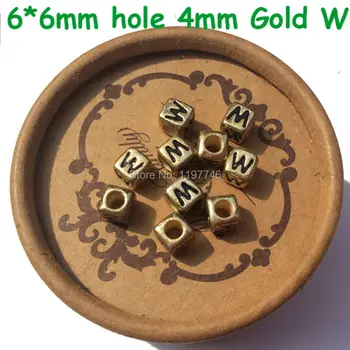 

Acrylic Letter Beads Gold Plastic Square Alphabet Beads With 4mm Big Hole For DIY Bracelet Jewelry Making Findings 6mm 2600pcs
