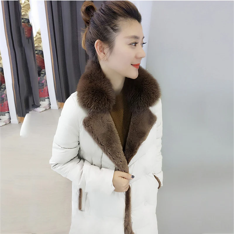 luxury 2018 New Fox Large Fur Collar Winter Jacket Women Coat Female Fashion European Style 90% White Duck Down Parka LF841