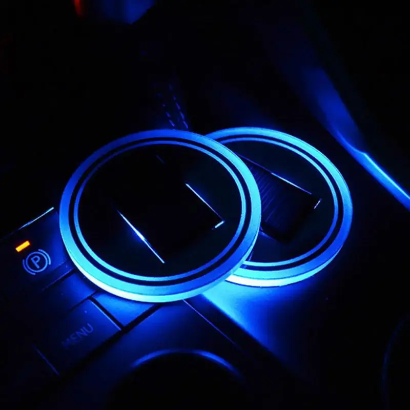 

2x Auto Anti-Slip Mat Sticky Pad Bottle Bottom Pad LED Light Cover Trim Atmosphere Lamp Lights Cup Holder Accessories Interio