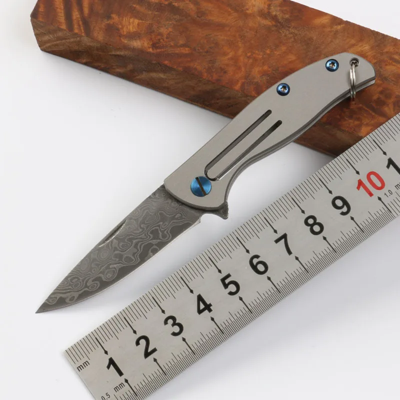 

2017 New 100% Damascus Folding Pocket Knife Key Chain Knife Survival Knives Titanium handle Outdoors EDC Tools 6040#