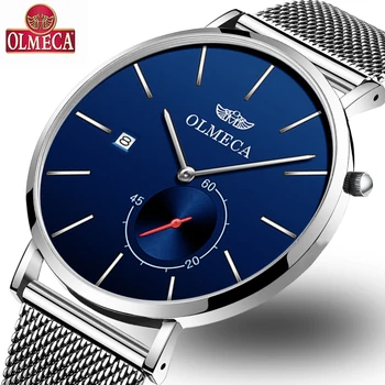 

OLMECA Luxury Brand Men Watch Ultra Thin Steel Strap Clock Male Date Quartz Sport Watch Men Casual Wristwatch Relogio Masculino