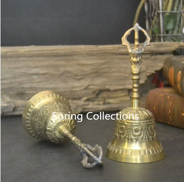 

7*17.5cm Pure Copper School Reception Dinner Hotel Hand Bell Christmas gifts calls bell bar counter dining hall table bell