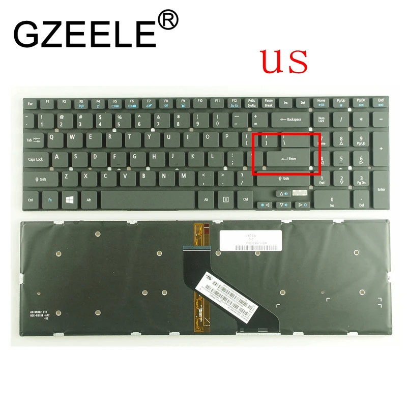 GZEELE США подсветкой Клавиатура для ноутбука ACER V3-7710 V3-7710G V3-772G V3-572 E1-530 E1-530G E1-572 E1-731 E1-572G черная с надписями на английском с подсветкой